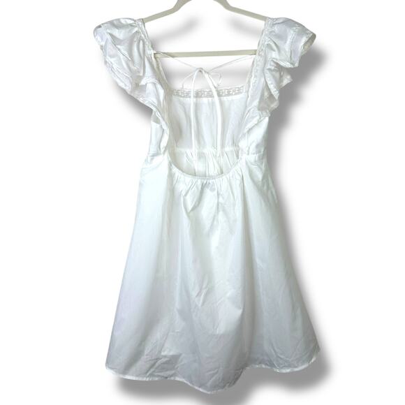 Lulus NWOT Marvelous Time White Ruffled Open Back Empire A-Line Mini Dress Small - Picture 9 of 11